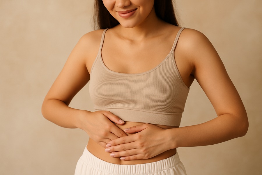 foto di una donna che massaggia addome femminile